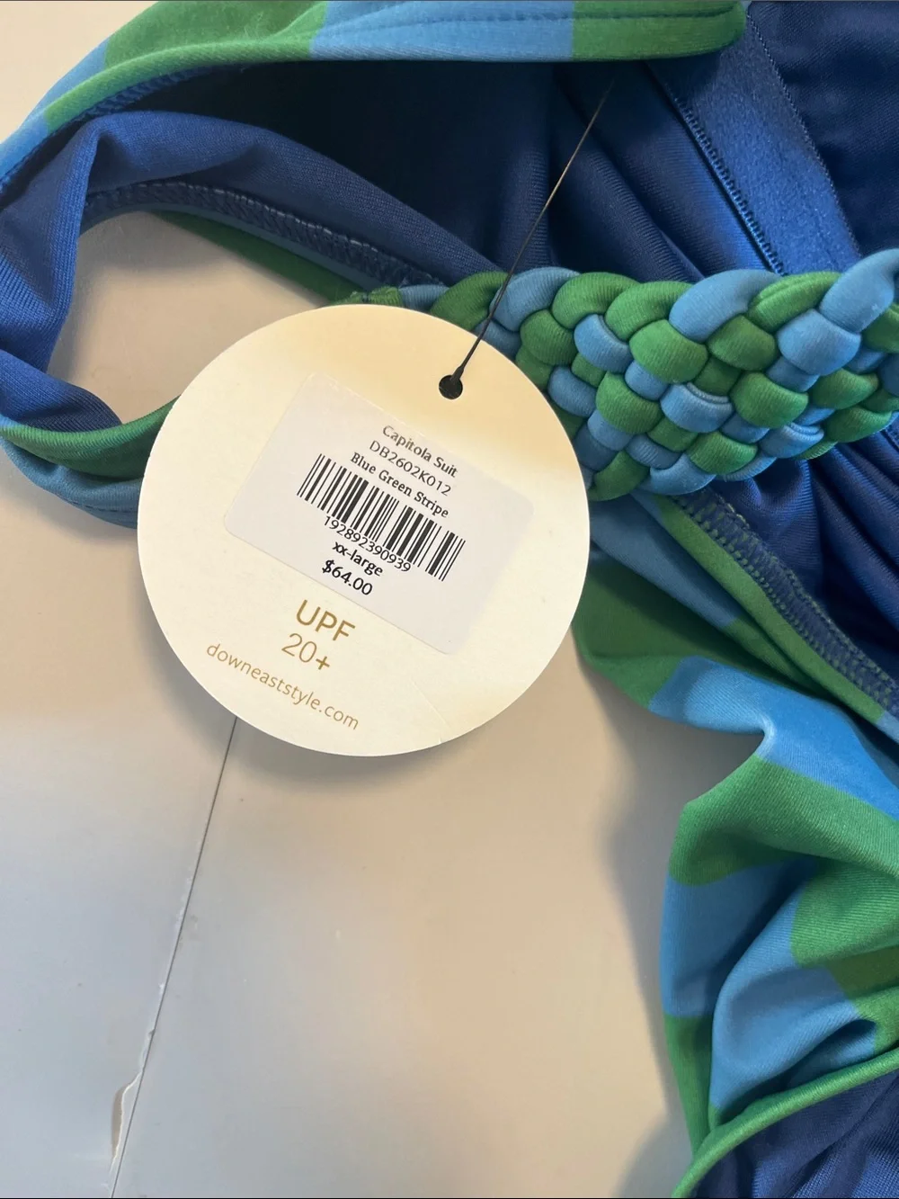 DownEast Blue and Green Striped Kids One-Piece Swimsuit